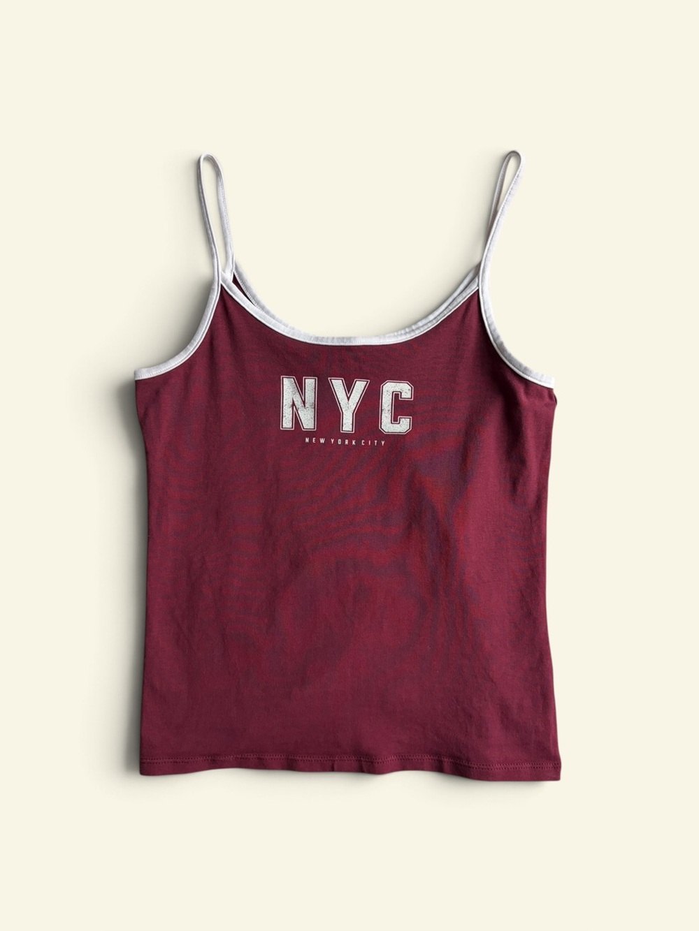 HM NYC Graphic Contrast Ringer Cami Tank Top Burgundy Cropped Baby Tee Womens XS